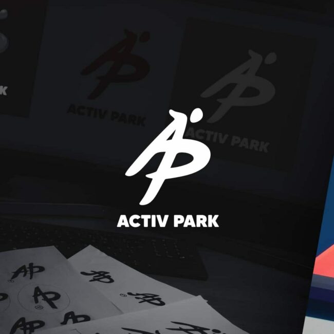 Présentation alternative du logo Activ Park en version monochrome, créée pour l’identité visuelle de la salle de trampoline en Isère.