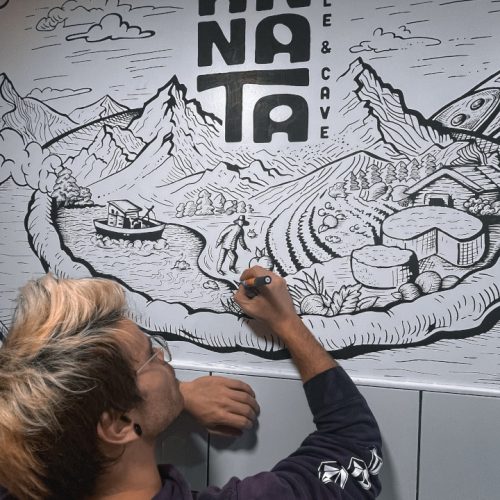 Création de fresque murale sur mesure pour un établissement en Haute-Savoie et Savoie par un illustrateur graphiste