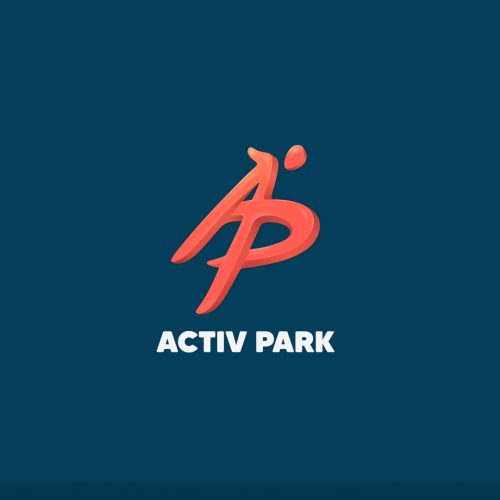 Logo principal coloré créé pour Activ Park, salle de trampoline à Villard-de-Lans en Isère, design par TRAYM Production.